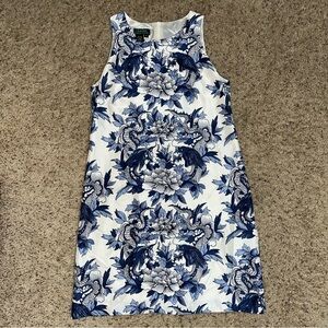 LAUREN RALPH LAUREN 100% SILK BLUE FLORAL MIDI DRESS / BLUE AND CREAM / SIZE 10